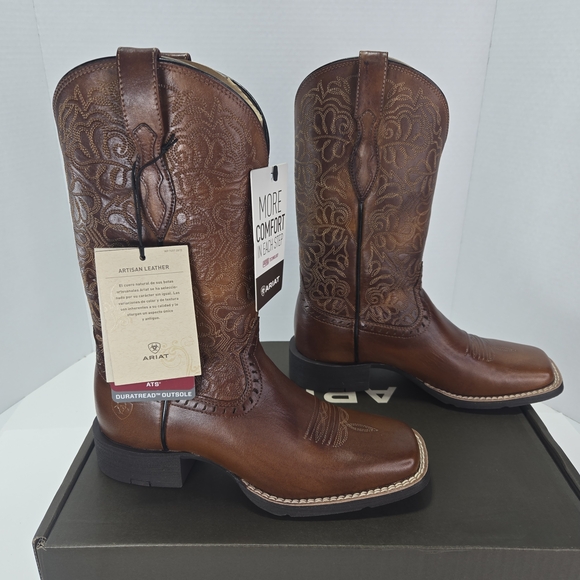 Ariat Women’s Round Up Remuda Brown Leather Cowboy Boots Women's 5.5 or 4 Youth - Picture 2 of 16